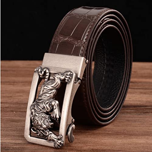 Correa De Cinturón De Cuero Genuino con Hebilla Automática Deslizante De Negocios para Regalos para Hombres (Color : A, Size : 115CM)