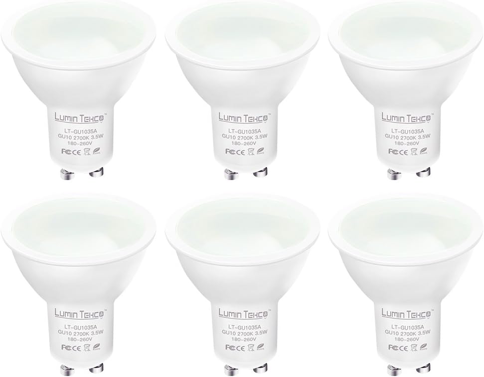 GU10 LED Bulbs, Replaces 40W Halogen Bulbs, MR16 3.5W LED Warm White Bulb, 300 lm, 2700K, 180-260V, 120° Beam Angle, Dimmable LED Light Pack of 6