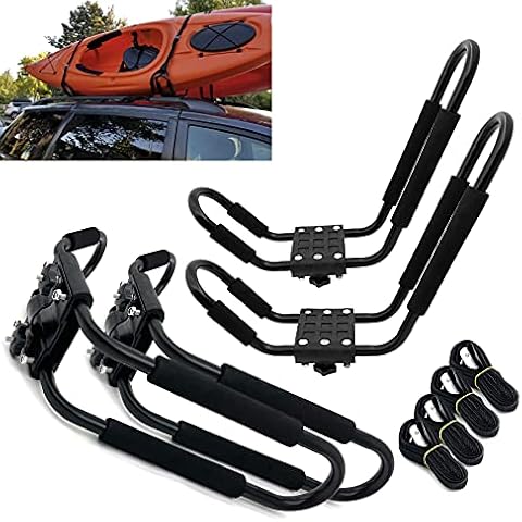 Taelakeni 2 Pairs Kayak Carrier Racks, Universal Cars Kayak Roof J Bar Rack Cover