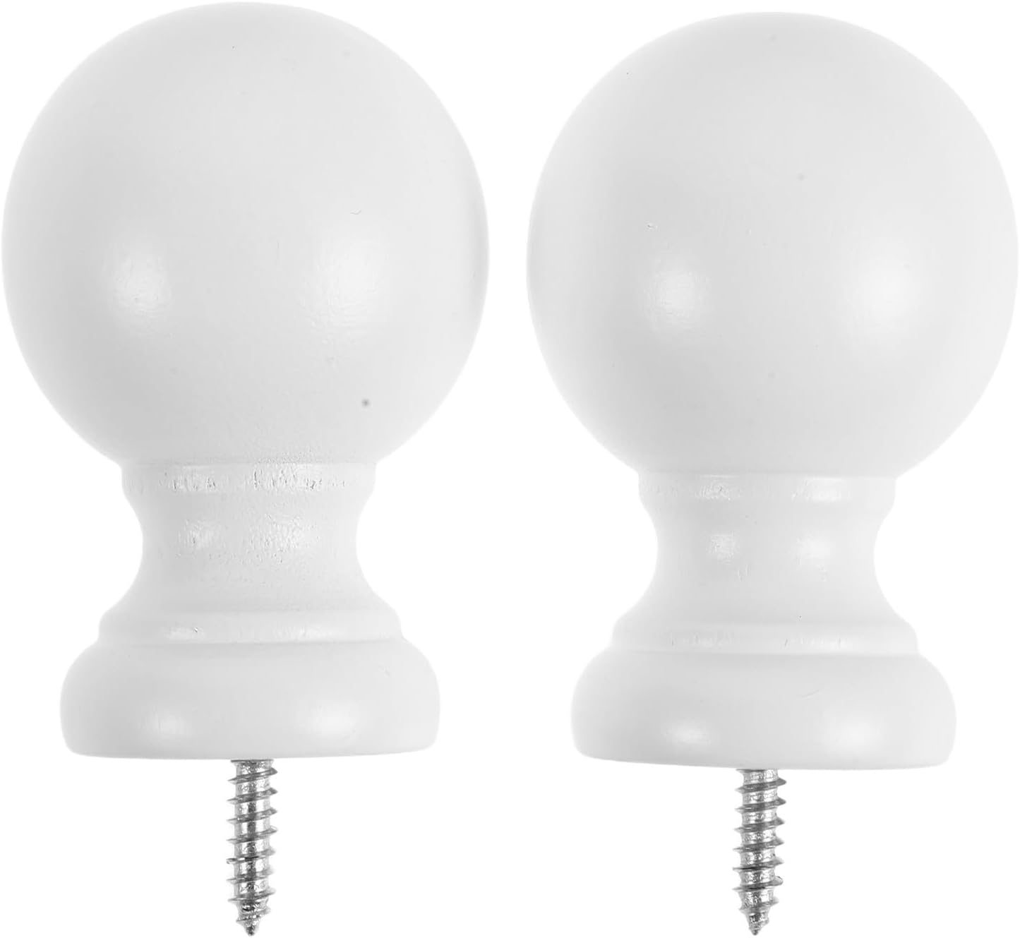 2Pcs Wooden Curtain Rod Finials for 23mm Pole - Screw-on End Caps for Window Drapery Rods - Window Treatment Ball Finials Fit Living Room Bedroom, White