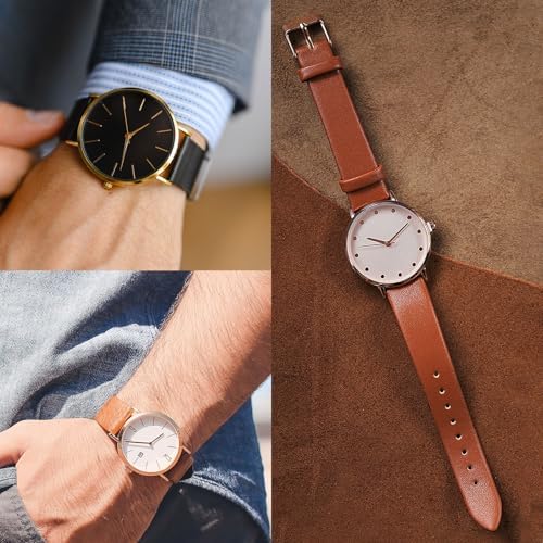 uxcell Black Genuine Leather Band 8mm Width, Flat Thin Elegant Leather Watch Strap Silver Tone Buckle for Men and Women - 5