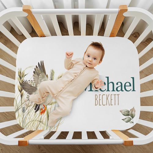 Munific Personalized Mini Crib Sheets with Name, Custom Name Baby Pack and Play Sheets for Boys Girls, Name Pack n Play, Customized Soft Fitted Sheet with Name (Wild Duck), 39x27x5 Inch