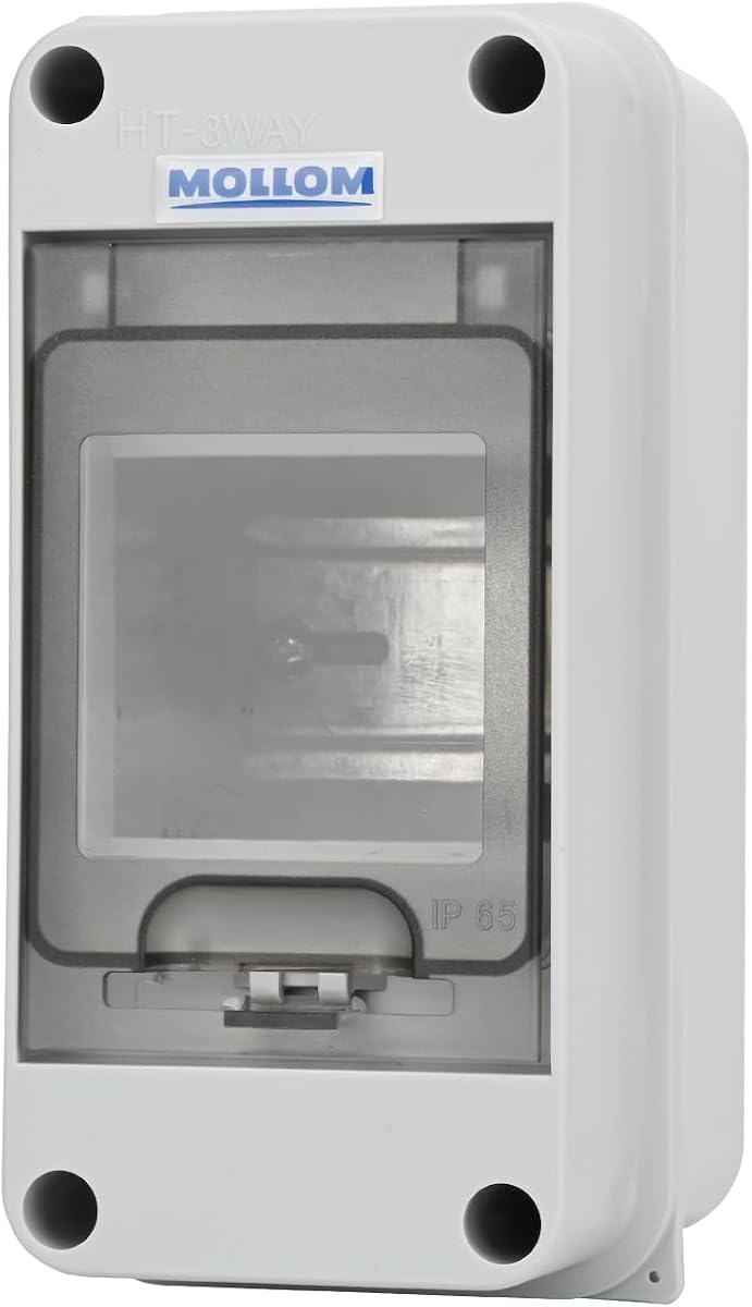 MOLLOM Caja de protección de distribución MCB con disyuntor de 3 vías | Carril DIN, IP65 a prueba de agua, interior y exterior