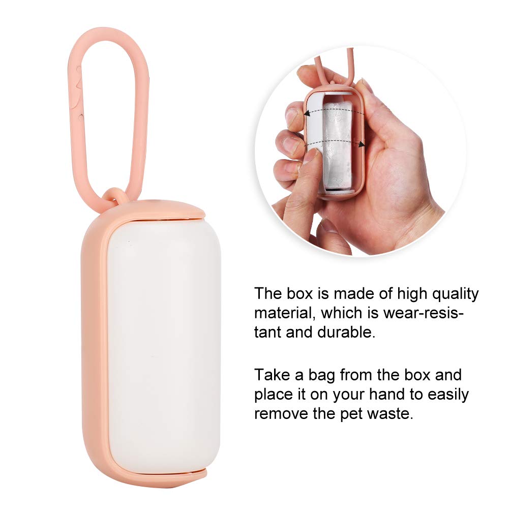 Lot de 5 distributeurs de sacs à déjections canines en plastique portables avec rouleaux de recharge pour promener le chien, rose et blanc, 8 x 4 x 4 cm