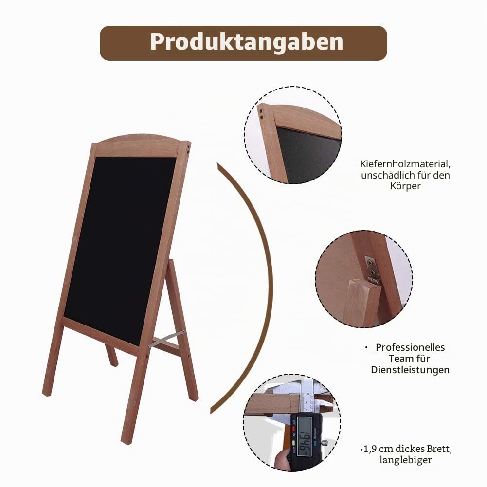 UNHO Werbetafel Standtafel, Magnetischer Kundenstopper aus Holz Maltafel klappbar - Braun