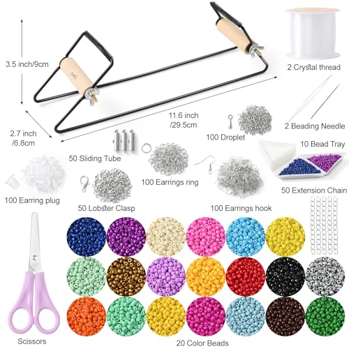 Multions BZQ01 Seed Bead Loom Kit,10566 Pcs Bead Loom Kit Includes 20 Colors 3Mm Seed Beads,Beading Needles,Crystal Wire,Bead Trays,Scissors For Bracelets Jewelry Earring Making Kit thumb #1