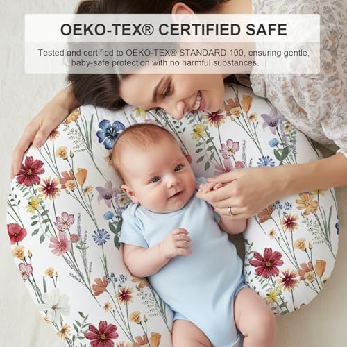 Image of Little Grape Land Nursing Pillow Covers 2 Pack, Soft & Breathable Removable Breastfeeding Pillows Covers for Feeding Pillows, Nursing Pillow Slipcover for Baby Girls Boys, (Leaves & Flowers)