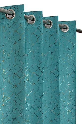 Image of Premium 80-85% Blackout Curtains with Gold Printed Foil Door Curtains 7 Feet Long Set of 2 Pcs Room Darkening Curtains /Parde for Home Decor, Aqua Color Curtain 4x7 feet Parde