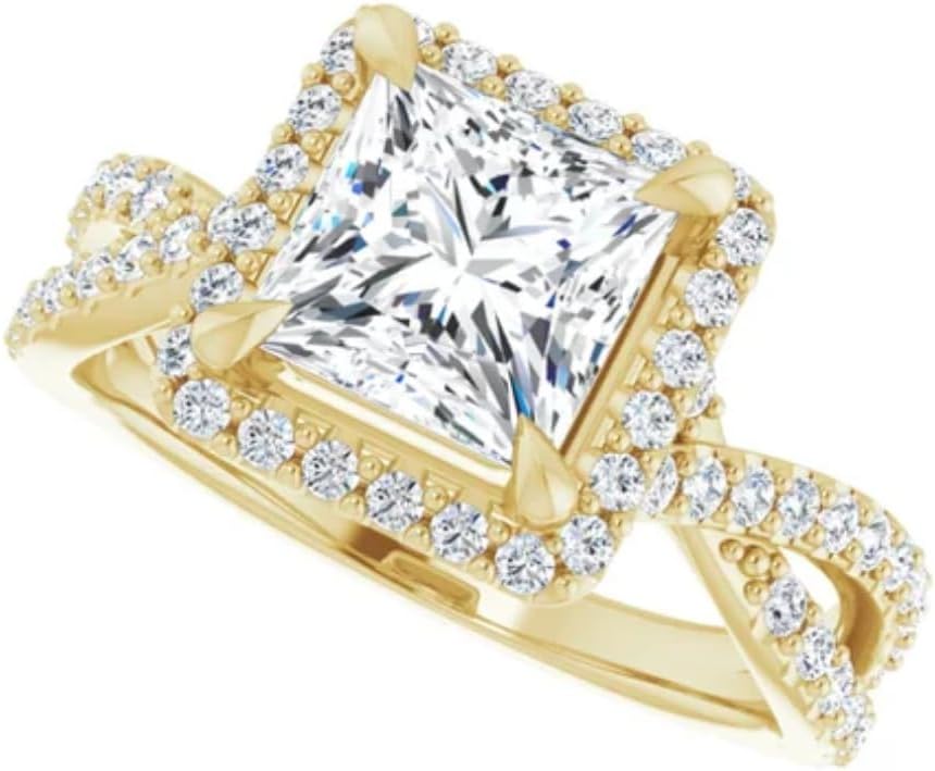 1.5 CT Moissanite Handmade Anniversary Ring Bridal Wedding Ring for Women, Halo Style Design, Promise Gifts for Her Split Shank