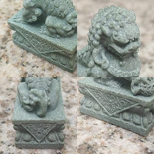 Image of livelyfish Asian Fu Foo Dogs Statues Mini Pair of Two Guardian Lion Sandstone Figurine Pets Fish Tank Aquarium Landscape Ornaments Accessories Feng Shui Decorations (M2)