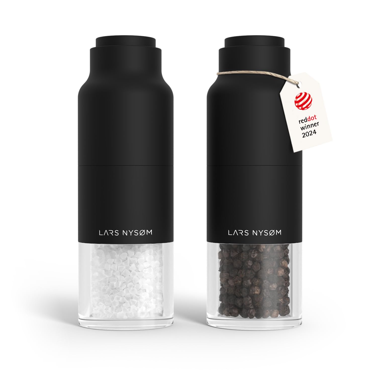 LARS NYSØM Salz und Pfeffermühle Set mit verstellbarem Keramikmahlwerk I Edelstahl Pfeffermühle und Salzmühle I Gewürzmühlen Set (Carbon Black)