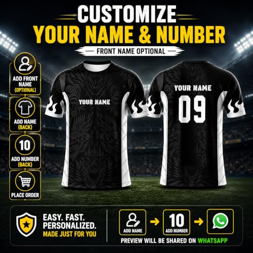 Image of Custom Black Sports Jersey for Men Women Kids - Personalized Team Sports T Shirt with Name & Number - Black White Graphic Jersey for Boys Girls