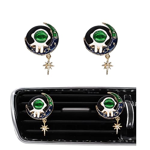 Image of ORIESSE Astronaut Air Vent Clips Car Air Fresheners 2pcs Spaceman Moon Stars Car Decor Anime Car Accessories for Teens Bling Green Car Vent Clips Refillable Car Diffuser