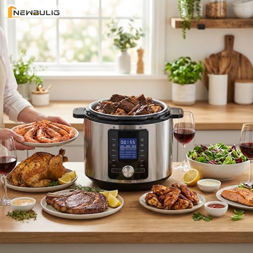 Image of NEWBULIG 6.3 Quart Electric Pressure Cooker, Stainless Steel Multi Cooker Pressure, 24-in-1 Slow Cooker for Rice, Meat Stew, Porridge, Multigrain, Soup, Bean, Bake, Steam, Yogurt Maker