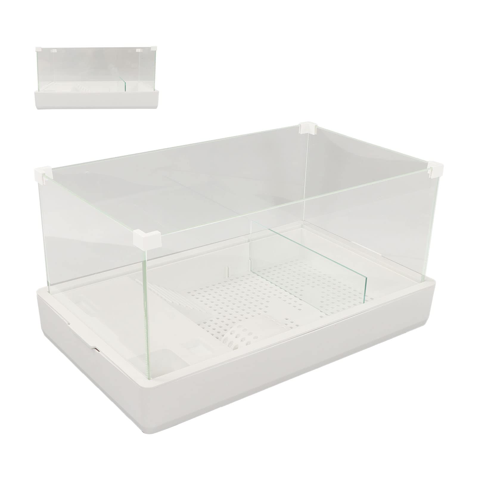 HEEPDD Tanque de Tortugas de 3 Capas, Terrario para Reptiles, Hábitat de Tortugas de Vidrio con Alimentación, Tomar el Sol, Escalada, Áreas de Buceo para Acuáticas, Peces,