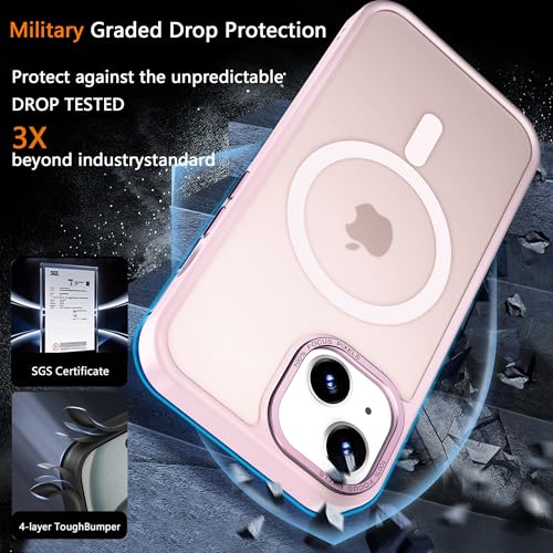 Image of Magnetic iPhone 13 mini case,Compatible with Magsafe, Military-Grade Protection,Slim Translucent Matte Shockproof with Anti-Scratch Anti-Fingerprint Phone Cover (Pink, iPhone 13mini)