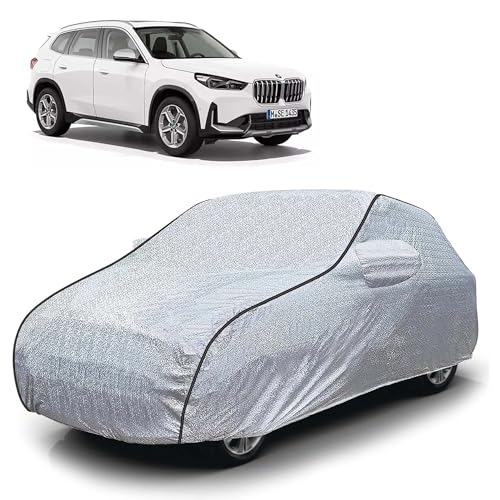 Image of Sulfar 100% Waterproof Car Body Cover Compatible with Mirror for BMW X1 (Triple Stitched, Full Bottom Elastic, Magic Silver with Black Piping)