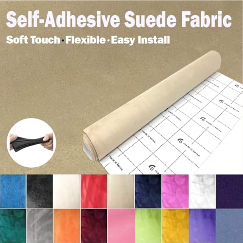 Image of Suede Fabric Wrap - Self Adhesive Film Sticker Silky Decal Sheet for Car Interior Furniture Upholstery DIY Elastic Stretch Peel and Stick (Beige, 17.5 in x 70 inch)