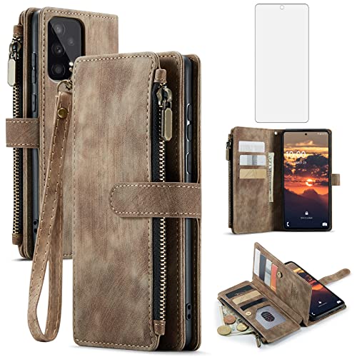 Coque Samsung Galaxy A52 / A52S Marron en Cuir PU avec Porte-Carte et Verre Trempé