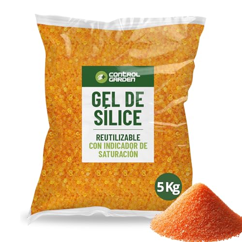 CONTROL GARDEN Gel de Sílice Naranja 5 KG | Absorbedor de Humedad Reutilizable No Tóxico | Bolitas Desecantes Antihumedad Indicador de Saturación | Deshumidificador Natural
