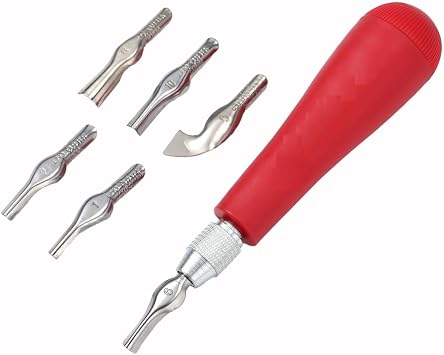 Lino Cut Tool Kit for Block Printing - Stamp Making - Linoleum Cutter with 6 Blades
