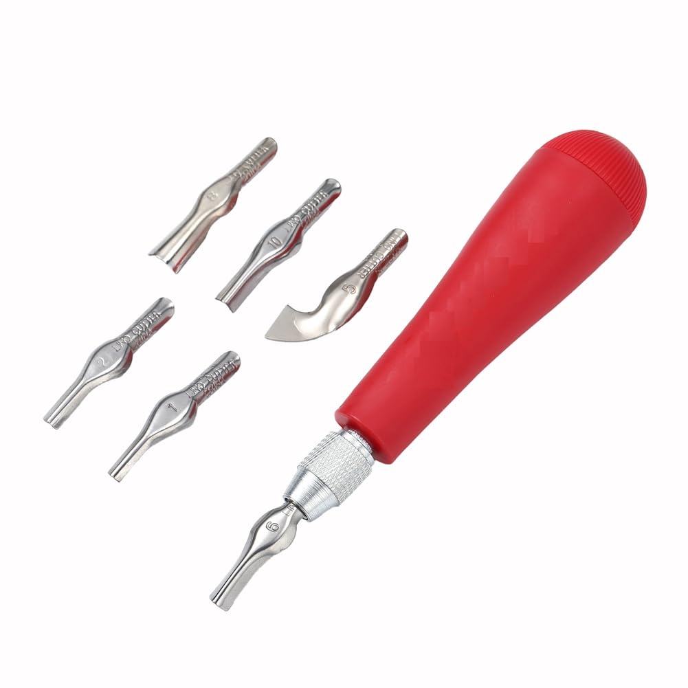 Ehwisbe Linoleum Cutter Kit With 6 Blades-Linocut Carving Tools For Block Printing, Stamp Making