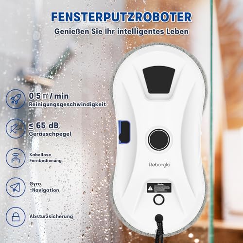 Fensterputzroboter, Elektrischer Fensterputzer 2800Pa 3-Modi mit Intelligenter Kanten-Erkennung, Fernbedienung, Automatische Wasserstrahl Fensterreiniger Roboter für Innen- und Außenfenster – Bild 5