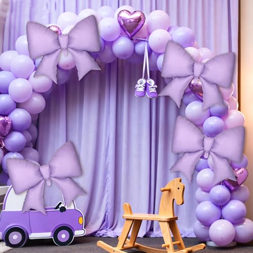 Image of 4Pcs Giant Bow Balloons, 97.5cm /38in Big Elegant Coquette Theme Balloons for Birthday Wedding Engagement & Party Large Decorations Bridal & Bachelorette Supplies (Purple)