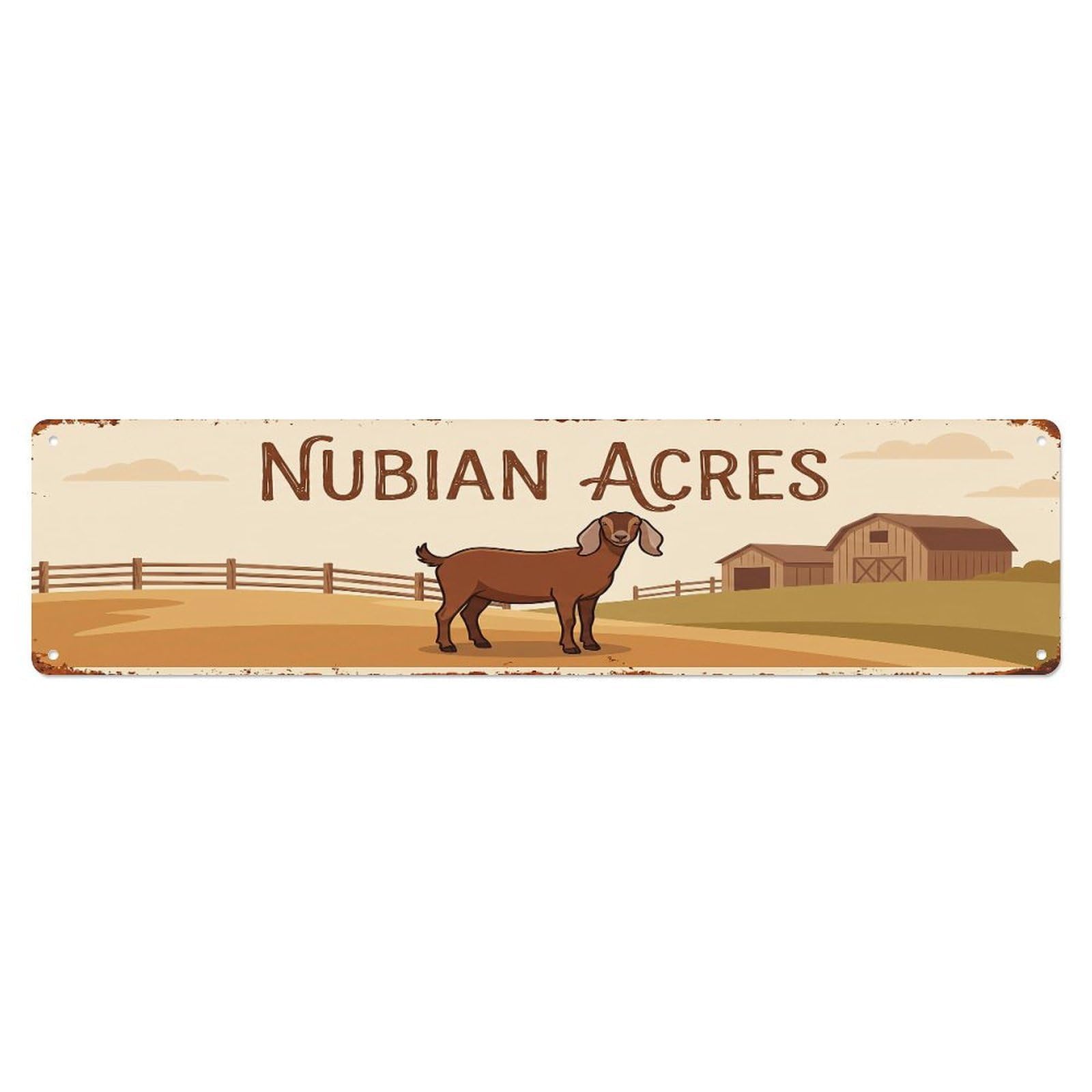 Vintage Nubian Goat Farm Scene NUBIAN ACRES Metal Tin Sign