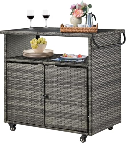 UNIONLINE Gartenschrank Rattan, Aufbewahrungsschrank Grillwagen mit...