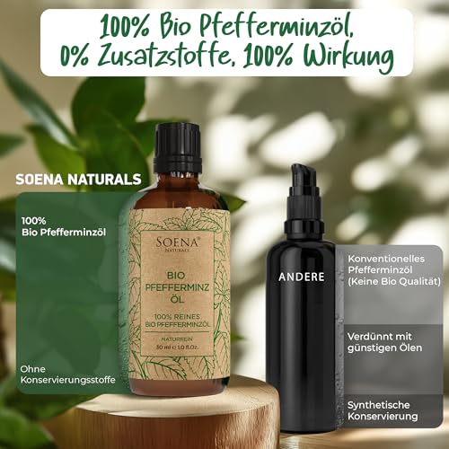 BIO PFEFFERMINZÖL | 100% Natürlich & Pur - Ätherisches Öl | Minzöl - | Aromatherapie - Lindert Kopfschmerzen | Therapeutisches Öl
