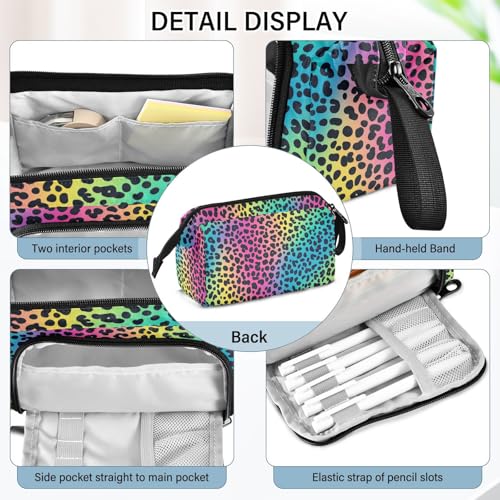 Image of Leopard Print Colorful Pencil Case Large Capacity Pencil Pouch, Handheld Pen Bag Cosmetic Portable Gift for Office School Teen Girl Boy Men Women Adult Pencil Storage Organizer