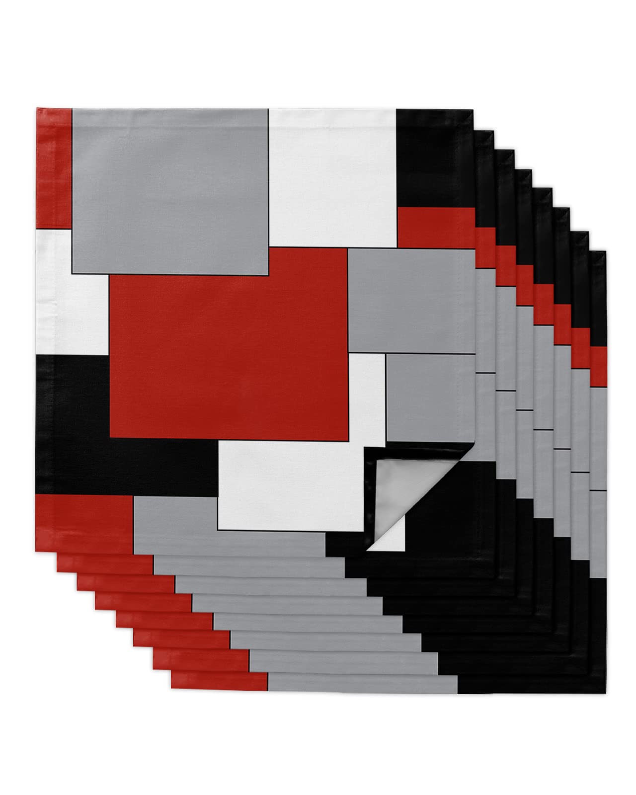 Cloth Napkins Abstarct Color Block Washable Dinner Napkins Reusable Cotton Linen Napkins Red Black Grey Table Napkins for Table Kitchen Weddings Party Holiday(8 PCS)