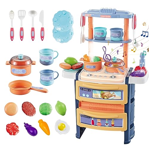 RedCrab Cocinitas de Juguetes para Niños, 56cm Juego de rol de Cocina con Función Luz, Sonido y Agua Incluye 21 Piezas Accesorios Cocina para Niños y Niñas 3+ Años (Azul)