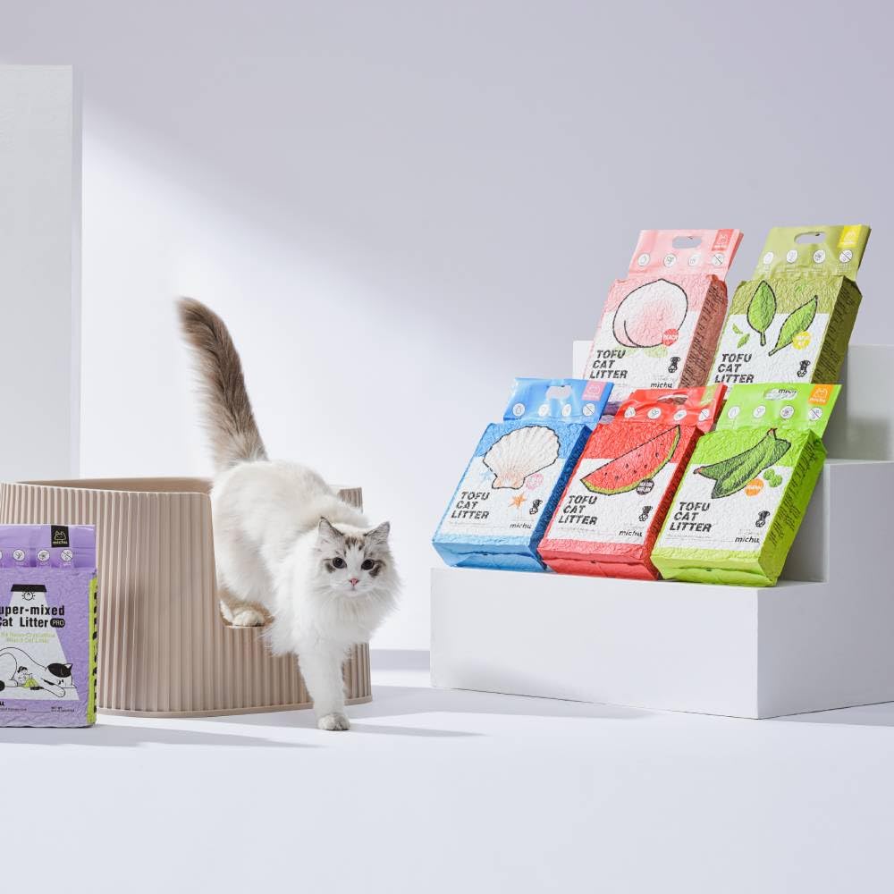 Michu Arena para gatos de tofu, la mejor arena para gatos, arena natural para gatos, tofu para gatos, 5.5 libras/88 onzas, sandía, paquete de 3