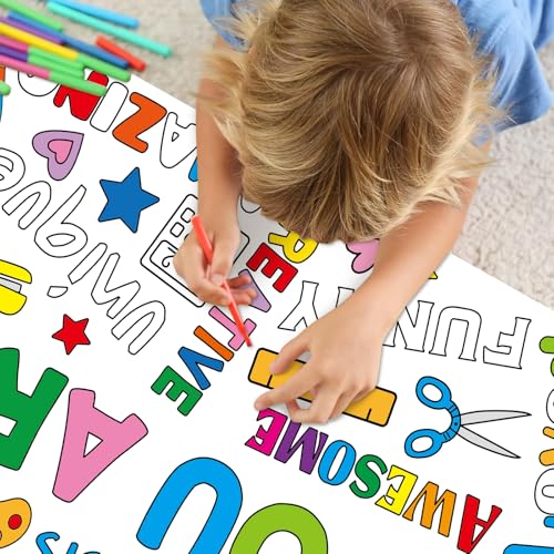 Image of Motivational Large Coloring Poster for Kids 30 x 72 Inch, Giant Positive Affirmations Coloring Paper Tablecloth Sheets, Color-in Activities Games for Kids Classroom Home Birthday Party Supplies