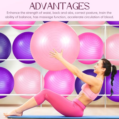 Image of Leyndo 4 Pcs 26 Inch Yoga Exercise Ball Pilates Pregnancy Birthing Fitness Ball with Quick Pump Anti Burst for Improved Posture, Balance, Yoga, Pilates, Training