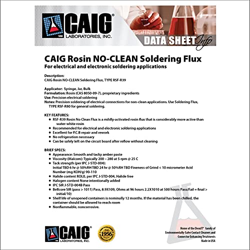 Image of CAIG Labs., No-Clean Rosin Soldering Flux (Electrical), Jar, 56 Grams, Pack of 1