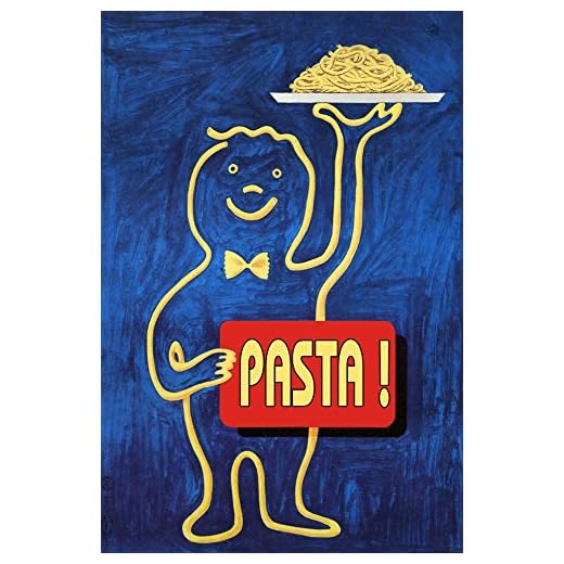 Happy Cook Chef Kitchen Pasta Spaghetti Food Italy Italia Italian Vintage Poster Repro (12" X 16" Image Rolled Up CANVAS)