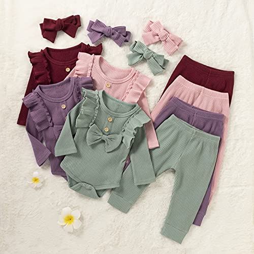 Baby Peuter Meisje Geribbelde Outfit Rufffed Strik Romper Broek Hoofdband - Image 8