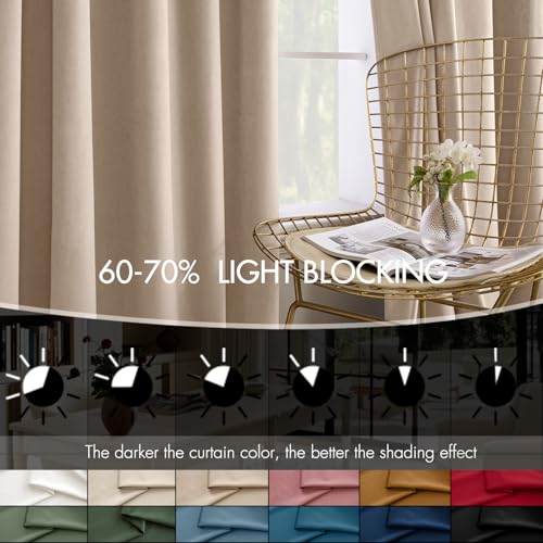 Image of MIULEE Velvet Curtains 50W x 108L 2 Panels Camel Beige Blackout Curtains | Luxury velvet fabric, pinch pleat design, back tab hooks, thermal insulated, blackout light blocking, for living room bedroom