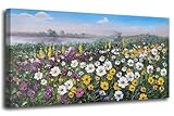 Canvas Wall Art Flowers Landscape Painting Prints One Panel Large Size, Modern Nature Daisy Wild Flowers Picture Artwork Framed Ready to Hang for Bedroom Living Room Bathroom Home Office Décor 40