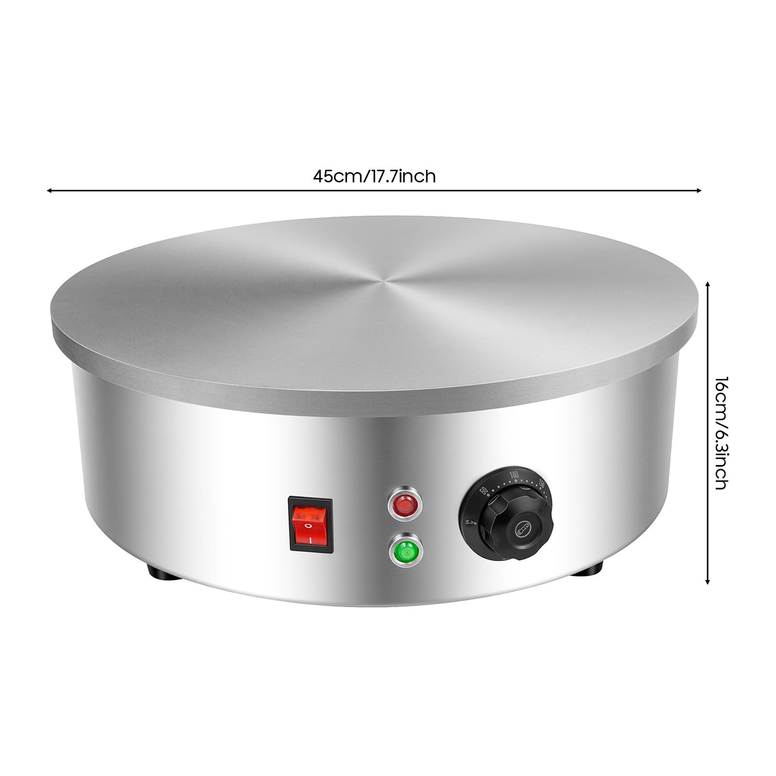 Machine à crêpes électrique 3000 W - 45 cm - En fonte - Avec répartiteur de pâte et spatule - Antiadhésive - Contrôle de la température 50-300 °C - Pour la maison et la restauration