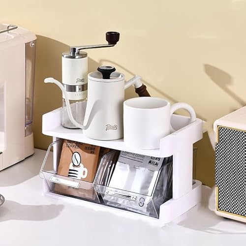 デスク上収納 コーヒーグッズ収納 収納ケース 引き出し コーヒー収納ラックコーヒーカップ収納棚 デスク上置棚 2/3/4段 卓上整理棚 スティックコーヒー ティーバッグ 小物 収納 組み立て簡単 省スペース 家庭 喫茶店 ラウンジ 洗面所 事務用 学校 (
