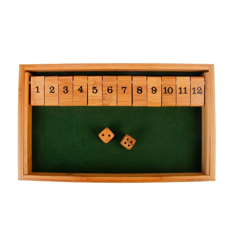 THE WHITE SHOP Wooden Shut The Box 12 Numbers Dice Game Board with 2 Wooden Dices, Classic Tabletop Version of The Popular Pub Game, Game Number Flip for Interactive Social Games
