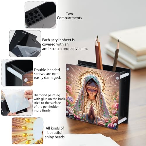 Image of DIY Diamond Art Pen Holder Religious Prayer Woman, Diamond Painting Pencil Organizer for Faith and Christian Gifts, Decorative Crystal Rhinestones Art Desk Organizer for Home and Office Supplies