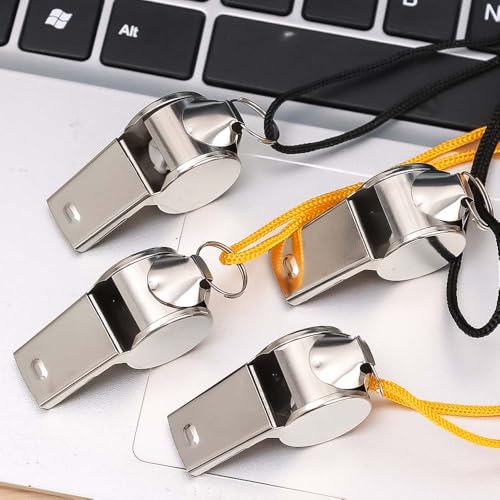 3 silbatos deportivos de acero inoxidable con cuerda miniatura 3
