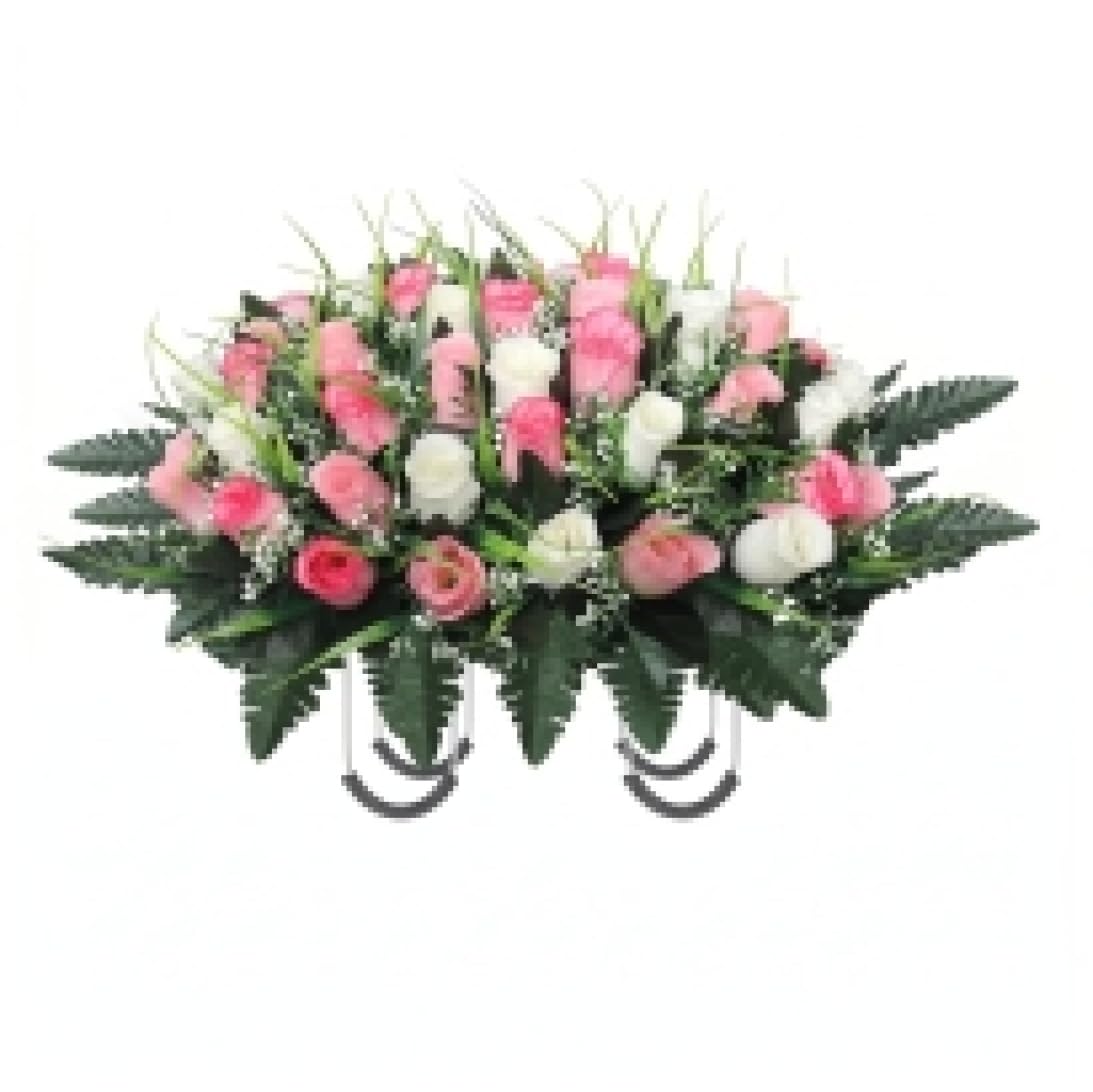 Xdyyjrasa Headstone Flower Saddle - Artificial Cemetery Flowers with Roses & Greenery, UV-Resistant Tombstone Decorations, 26x14 Inch