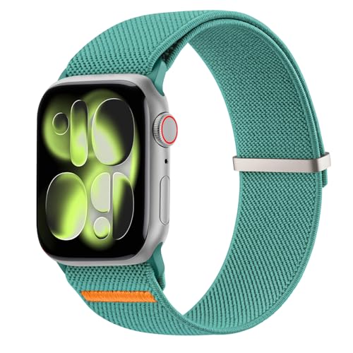 Meliya Strap for Apple Watch 38mm 40mm 41mm 42mm 44mm 45mm 46mm 49mm, Adjustable Nylon Stretchy Elastic Sport Band for iWatch Series 11 10 9 8 7 6 5 4 3 2 1 SE Ultra for Women Men - Cyan Green