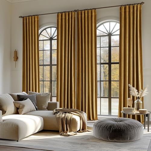 Image of MIULEE Gold Velvet Curtains 52x96 inches Luxury Blackout Curtains | Thermal Insulated, Super Soft Window Drapes for Bedroom Living Room, Rod Pocket & Back Tab, Golden
